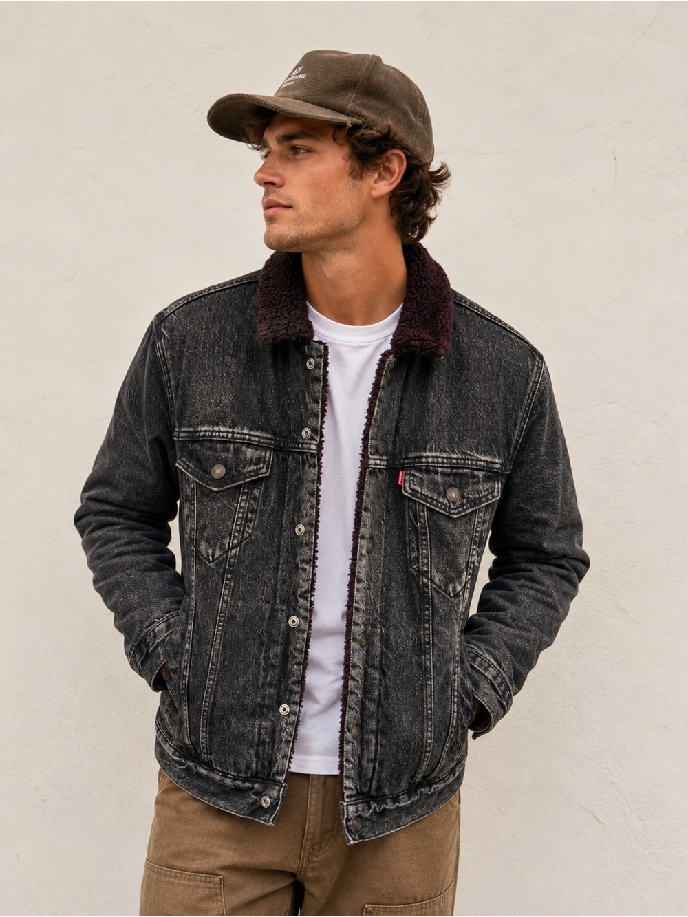 Levi’s Sherpa‎ lined Denim Jacket Fresh Leaves Black Medium Justin Timberlake
